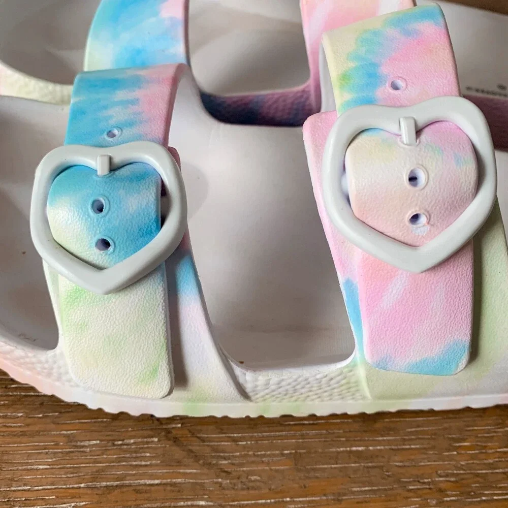 Stoney Clover Lane x Target rainbow tie dye slide sandals
